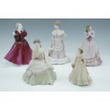 Five Coalport figurines, Interlude, Gala Occasion, Promenade, Fay, and Ruth, tallest 20 cm