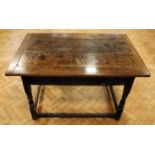 An 18th Century and later joined oak small kitchen refectory style table, 78 cm x 123 cm x 72 cm