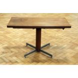 A teak and stainless steel height adjustable turn-over-top dining and coffee table, circa 1960s