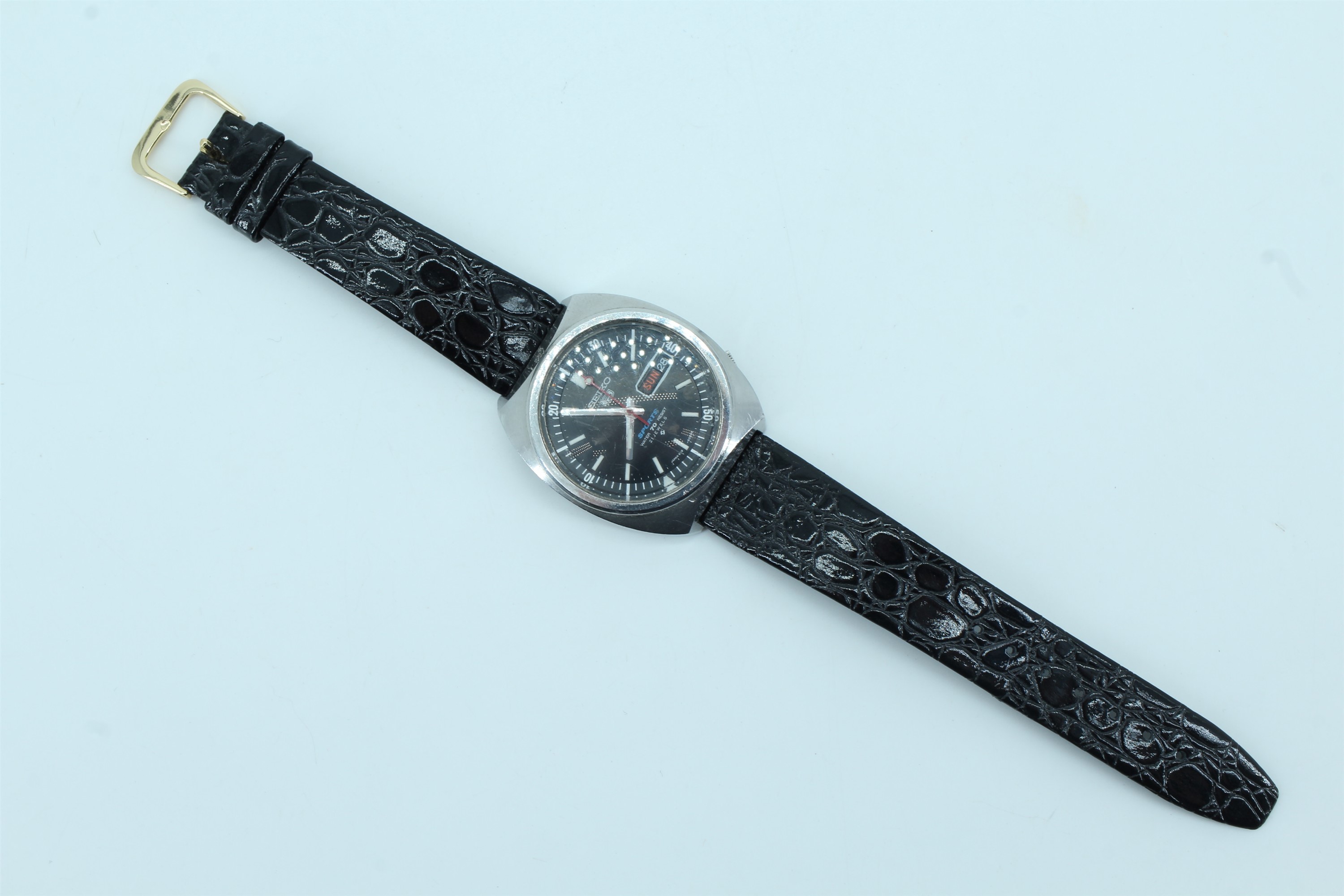 An early 1970s Seiko 5 Sports automatic wristwatch, having a rotating bezel and stainless steel