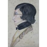 A naive Victorian profile portrait of gentleman wearing an cravat, in bevelled rosewood frame