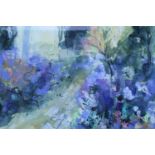 Patricia Sadler (Contemporary, Scotland) "Bluebells at Castlegate", acrylic, water colour mixed