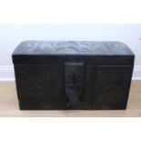A tooled leather bound trunk, 75 x 50 x 45, (a/f)