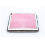 A 1920s rose engine turned, pink and white basse taille enamelled silver cigarette case, 8.5 cm x