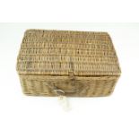 A wicker basket, having rope handles, together with a wicker picnic basket, former 44 x 37 x 22 cm