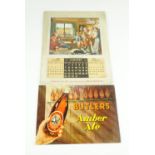 A Butlers Amber Ale advertising sign, 30 cm x 23 cm, and calendar