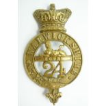 A 24th (2nd Warwickshire) Regiment of Foot glengarry badge, circa 1874-81. [A company of the 2nd