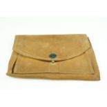An early 20th Century soft leather belt pouch, having compartmentalised interior and press stud