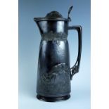 An Orivit Jugendstil 'pewter' ewer, the elongated ovoid body having embossed decoration of a deer,