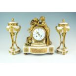A French Belle Époque alabaster and gilt metal mantle clock, having a drum movement with an anchor