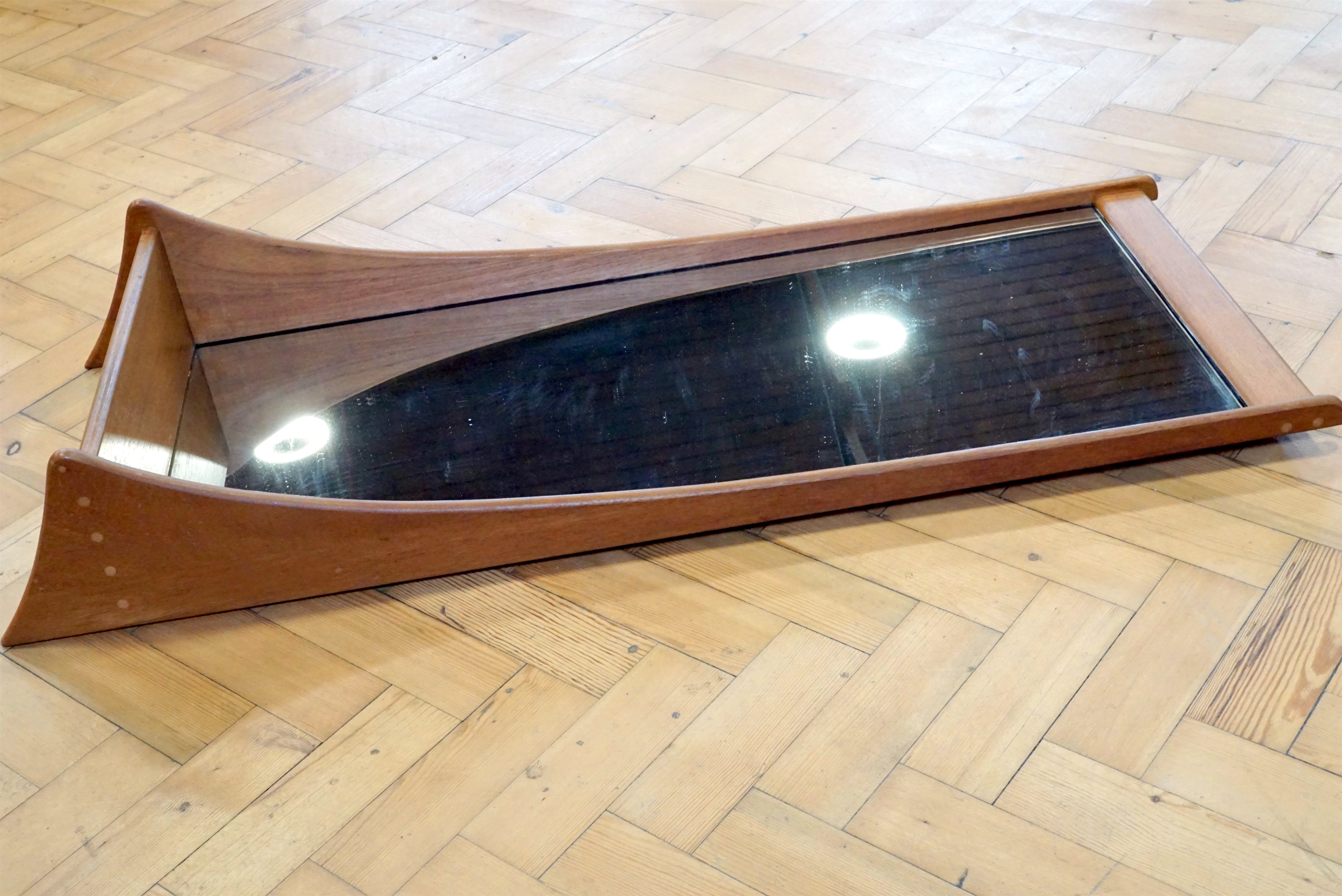 A Danish teak wall mirror with base shelf, circa 1970s, 11 cm x 44 cm - Image 2 of 2