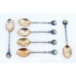 A set of six silver and enamel coffee spoons, Turner & Simpson Ltd, Birmingham, 1926