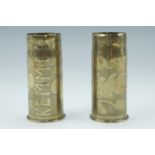 A pair of Great War trench art engraved French 37 mm "pom pom" gun shell cases commemorating Ypres