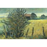 June Bennett (1935-2013) "Landscape looking towards Skiddaw", a sombre, wild, pastoral landscape,