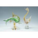 Two Murano style figurines of a fish, and a bird, latter 30 cm