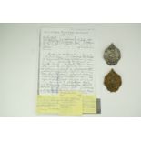 Two Argyll and Sutherland Highlanders cap badges with note of provenance