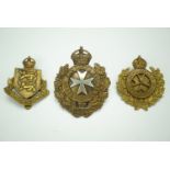 Cyprus Regiment, King's Own Malta Regiment and King's Own Malta Regiment Militia cap badges