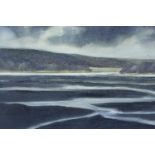 Alan Turner (Contemporary, Scottish) "Estuary No 3", melancholy, late winter firth, 1976, oil on