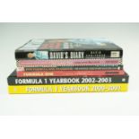A group of books relating to Formula One, including "David's Diary" by David Coulthard, etc