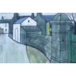 Percy Kelly (1918- 1993) "Cumberland Village", charcoal and watercolour, in double card mount and