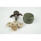 A group of inert Second World War German grenade parts including an early spring loaded stick