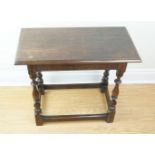 A diminutive old reproduction 18th Century joined oak side / occasional table, 71 cm x 36 cm x 63