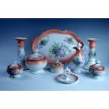 A late 19th / early 20th Century porcelain dressing table set