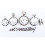 Four 19th Century and later pocket watches, comprising a nickel cased pocket watch, an electroplated