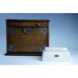 A late Victorian / Edwardian electroplate-mounted blonde oak desk top stationery and writing box,