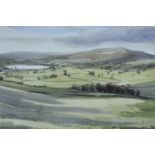 Janet Rawlins (Contemporary) A sweeping late summer Yorkshire Dales landscape, watercolour, card