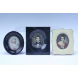 Three 20th Century portrait miniatures, comprising a gentleman and two ladies, largest 16 x 14 cm