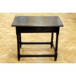 An 18th Century small joined oak side / writing table, 53 cm x 79 cm x 65 cm