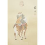 A pair of ornamental Japanese paintings on silk, in frame under glass, 54 cm x 44 cm