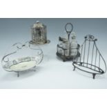 A Victorian electroplate and glass cruet set, together with a group of electroplate including a