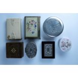 Seven late 20th Century trinket boxes, including a circular pewter Charles Rennie Mackintosh box,