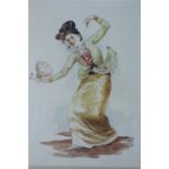 A pair of watercolours depicting Eastern dancers, framed and mounted under glass, 29 cm x 37 cm