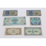 A small group of military banknotes, circa 1940s