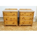 A pair of late 20th Century pine three-drawer bedside or similar chests, 67 cm x 46 cm x 77 cm high