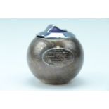 A Witchball spheroid silver table cigarette lighter by Comyns of London, the silver body having an