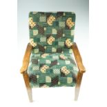 A 1950s child's upholstered beech open armchair, 40 x 37 x 60 cm