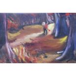 Robbie Hudson (Contemporary) "Thro' the woods", 2005, oil on paper, card mounted in frame under