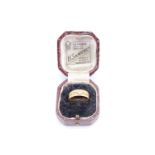 A cased Victorian 18 ct gold and diamond Mizpah ring, having a brilliant cut 2 mm diamond set in a
