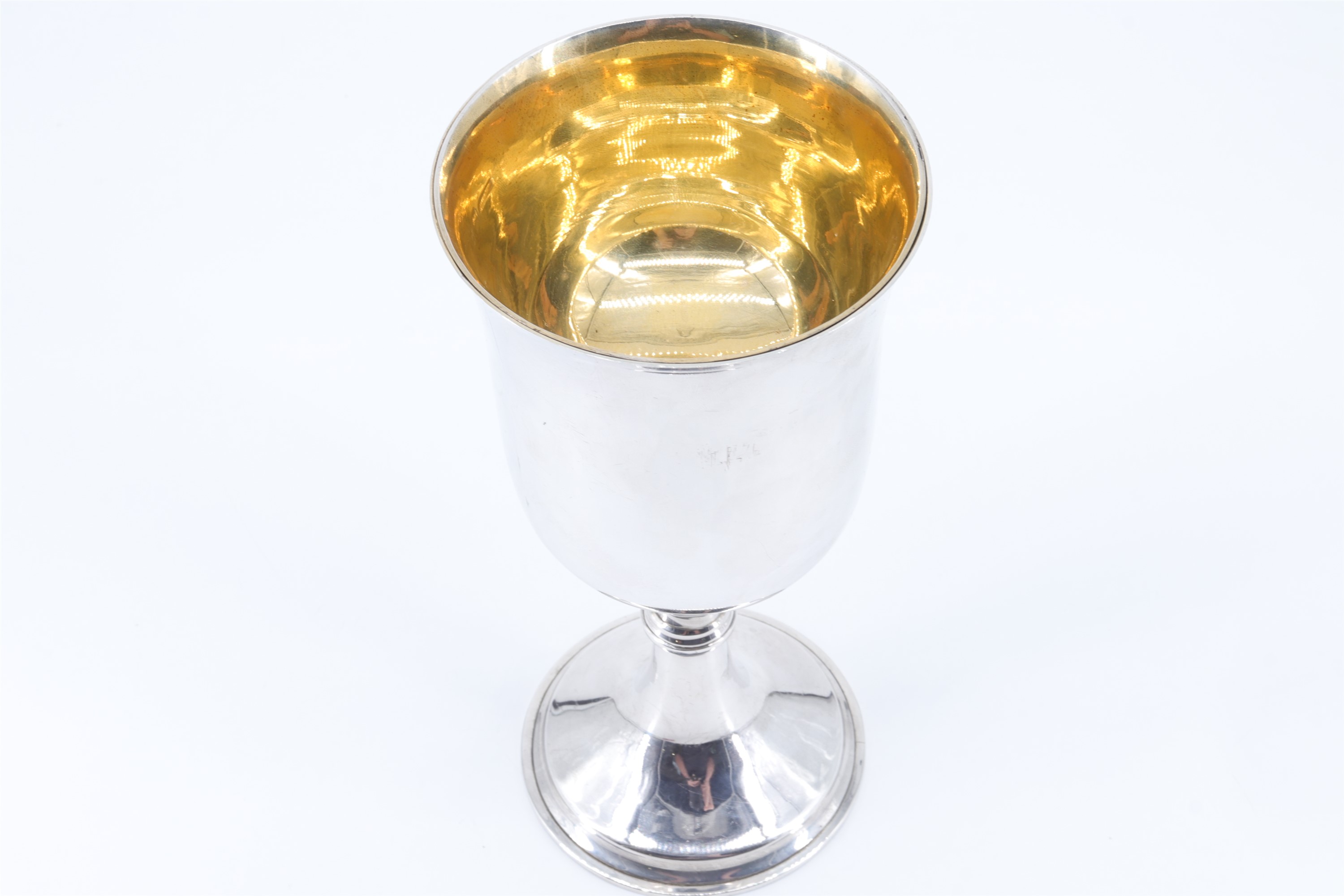 A late Victorian silver chalice, of plain form with a flared pedestal base and a central knop, - Image 2 of 4
