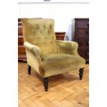 A Victorian upholstered lounge armchair