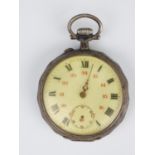 An early 20th Century white metal pin-set pocket watch, having an unnamed Swiss movement,
