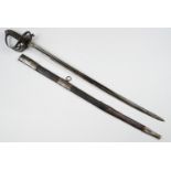 A Victorian Pattern 1845 Rifles officer's sword in steel-mounted leather scabbard