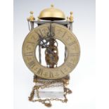 A late 20th Century brass and steel 30 hour lantern clock, striking on a bell, 14.5 x 9 x 22 cm (