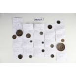15 Charles I bronze trade weights, including one with a copper plug riveted through and stamped '