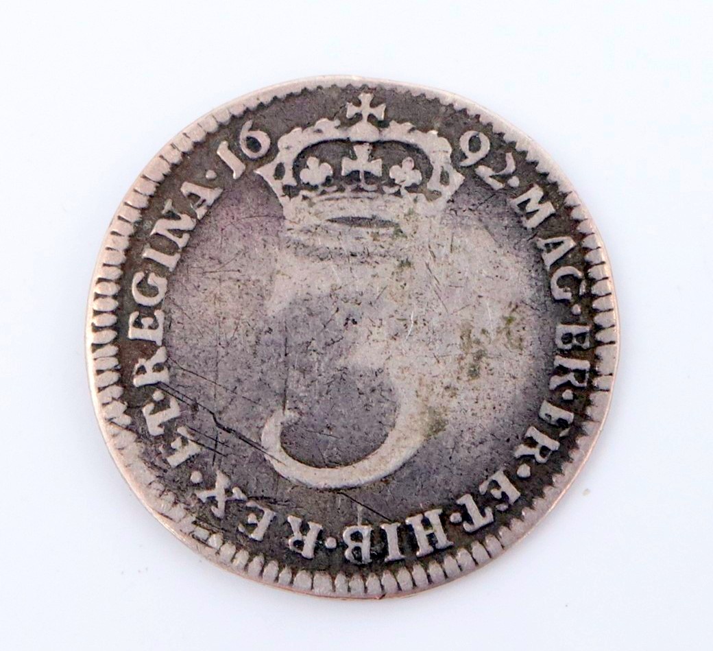 A William and Mary 1692 silver 3d coin