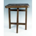 A small African carved hardwood folding table, 33 cm x 32 cm x 40 cm high